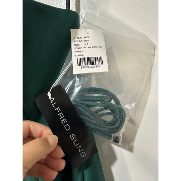 Alfred Sung Strapless Satin Gown Draped Skirt Front Slit Hunter Green Size 4 NWT - Picture 7 of 15